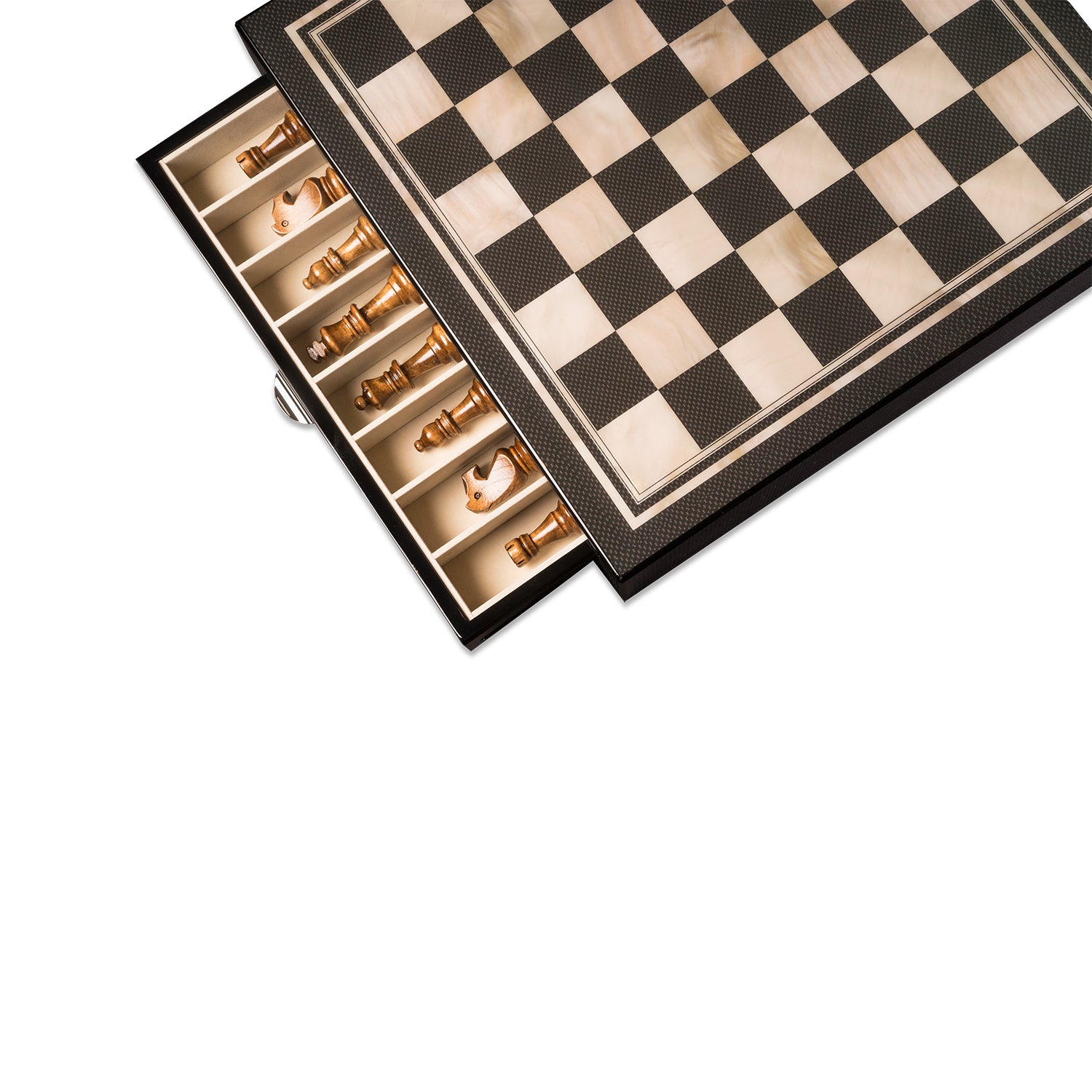 Bey-Berk Nolan Carbon Fiber & Mother of Pearl Design Chess Set